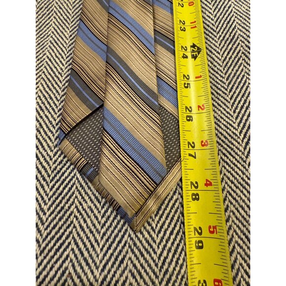 Paul Dione Mens Handmade Striped Tie Gold & Blue 100% Silk Shell - Picture 7 of 7